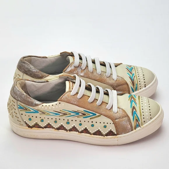Karma Of Charme Naïf Hand Painted Leather Low Top Women Sneakers Sz 37 / US 6.5 - Picture 3 of 12